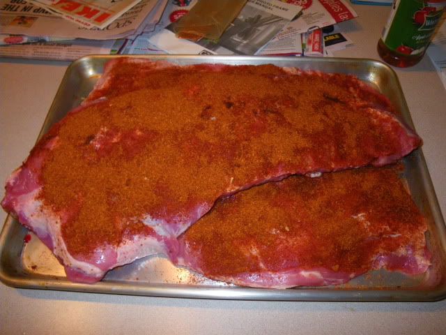 Ribs, Rubbed and ready for the smoker.