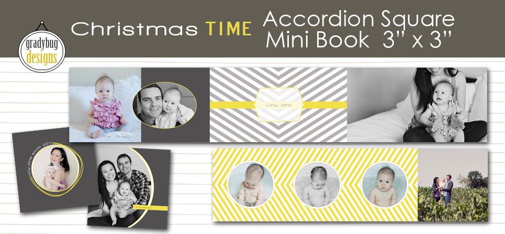 Christmas Time Accordion Album 3x3 Gradybug Designs | Templates for Photographers | Accordion Album