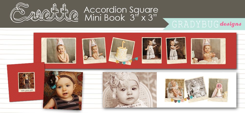Evette 3x3 Mini Accordion Gradybug Designs | Templates for Photographers | Accordion Album