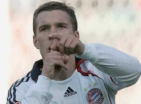 Podolski celebrats after scoring against Nurnberg