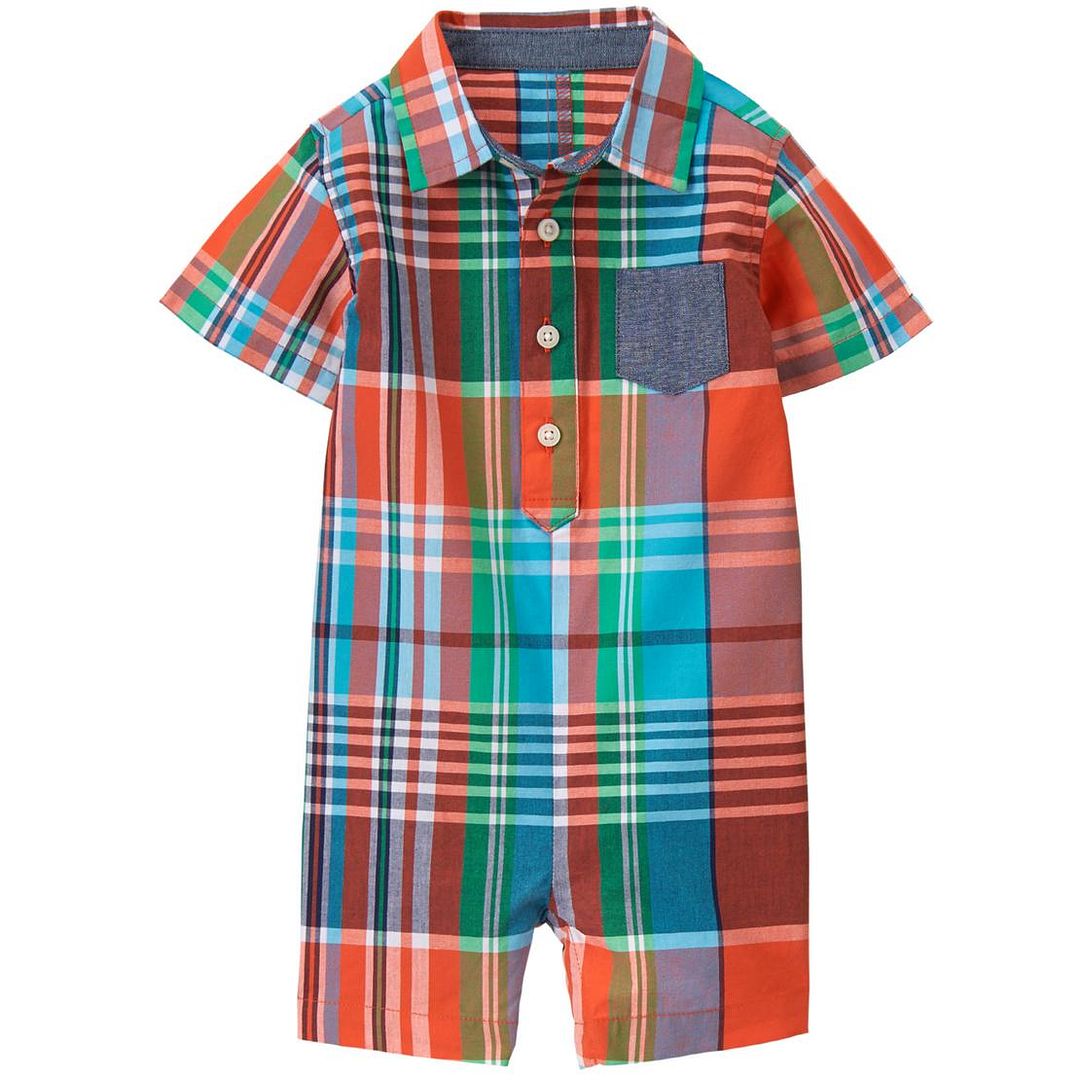 NWT Gymboree Little Weekender Baby Boys Plaid Button Down Romper Sunsuit