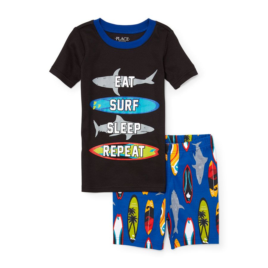 NWT The Childrens Place Shark Jawsome Glow in the Dark Short Sleeve Pajamas Set