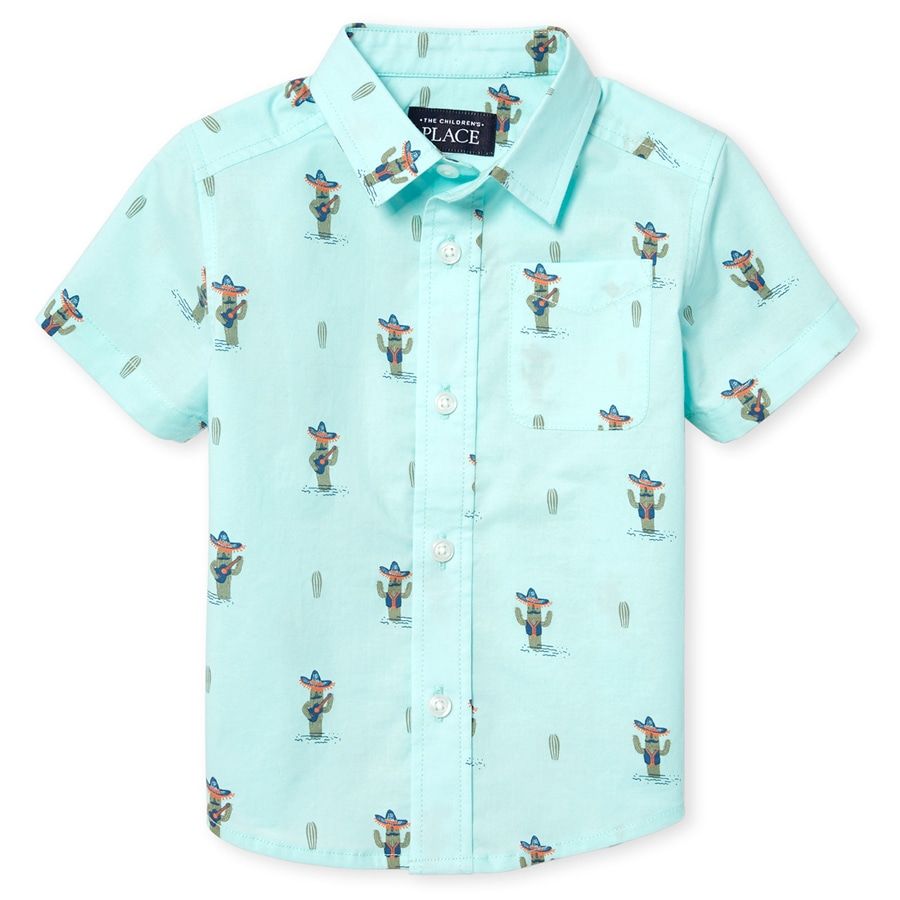 NWT The Childrens Place Toddler Boys Blue Cactus Poplin Button-Down ...