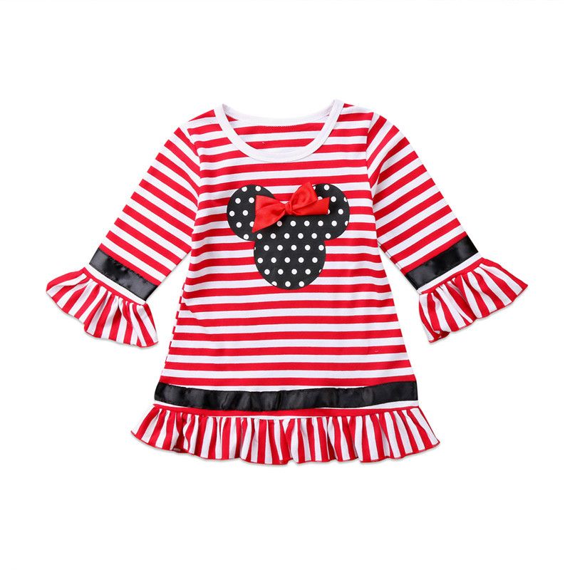 NWT Minnie Mouse Girls Red Striped 3//4 Sleeve Ruffle Tunic Dress 2T 3T 4T 5T