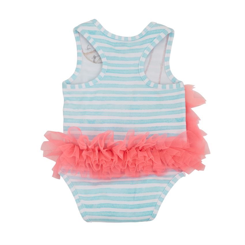 NWT Mud Pie Flamingo Baby Girls Blue Striped Tutu Romper Sunsuit 0-3 3-6 Months