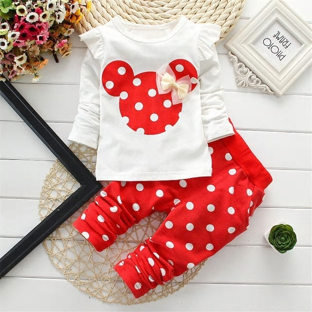 NEW Minnie Mouse Girls Long Sleeve Shirt Polka Dot Pants Outfit Set