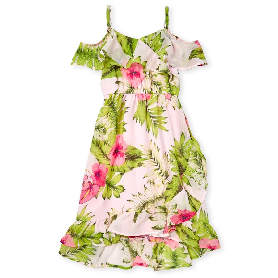 NWT The Childrens Place Girls Tropical Floral Pink Woven Off Shoulder ...