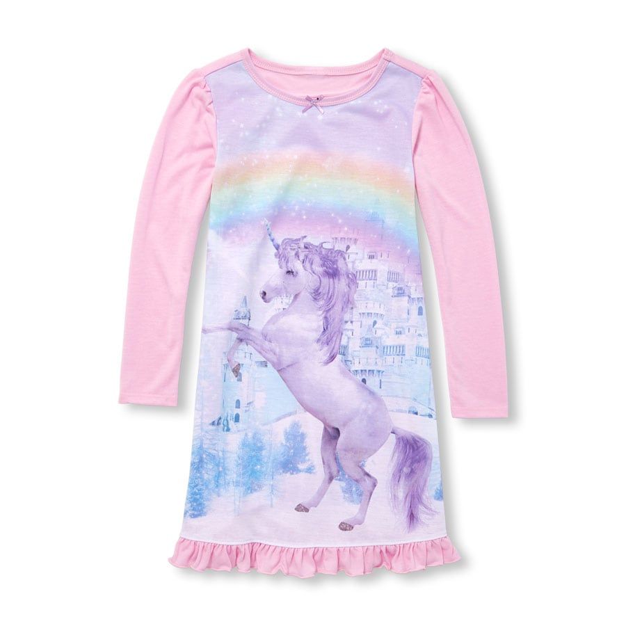 NWT The Childrens Place Girls Pink Glitter Unicorn Long Sleeve ...