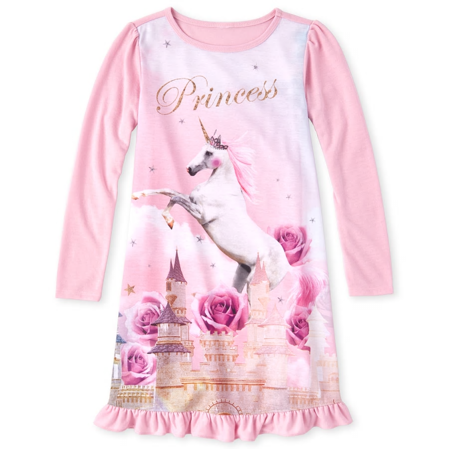 NWT The Childrens Place Girls Pink Glitter Unicorn Long Sleeve ...