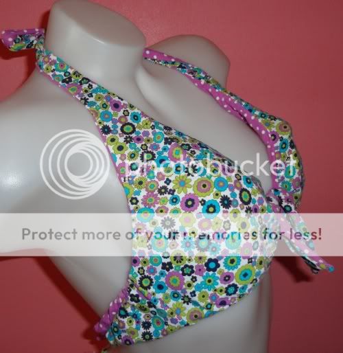   & Polka Dot Reversible Halter Swimsuit Bikini Top XL 38C Cup  