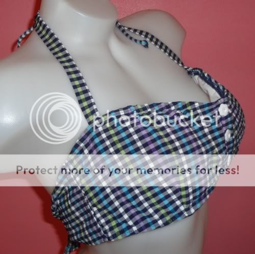   Plaid Seersucker Bandeau Bra Swimsuit Bikini Top XL 38 B Cup  